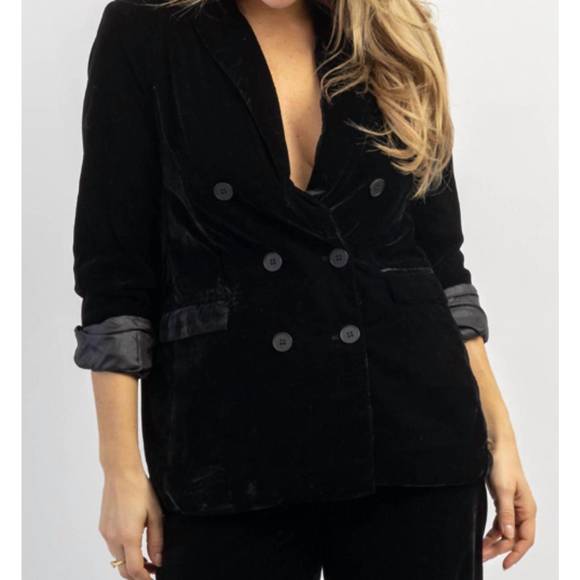 NEW SANS SOUCI elton velvet peak lapel blazer in black - Picture 5 of 8